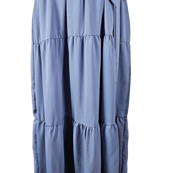 Pretty Garden Womens Halter Neck Tiered Maxi Dress Size S Waist Tie Light Blue - Picture 13 of 13